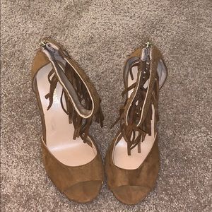 Faux Suede Taupe Fringe Heels